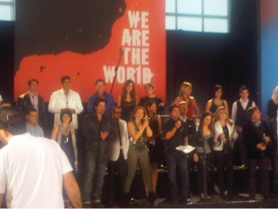 group photo of singers at We Are World recording session