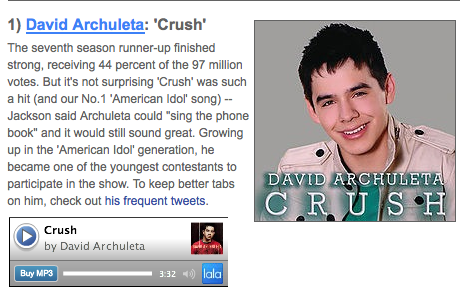 David Archuleta's "Crush" No. 1 AI song on AOL Radio