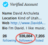 Twitter count of 339,884 followers for David Archuleta