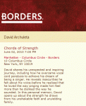 advert about David Archuleta's book signing at Borders Bookstore