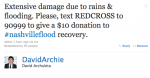 screen cap of David Archuleta tweet about Nashville flooding