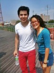 Red, white, and blue, David Archuleta with fan, Coney Island, NY, 24 June 2010