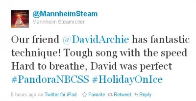 tweet about David Archuleta and Mannheim Steamroller